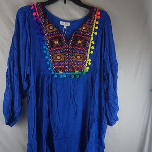 Velzera Women's 2XL Blue BoHo Flowy Dress Short NWTags